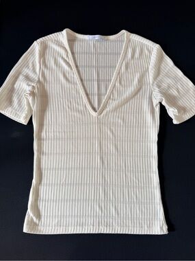 Zara Ribbed Deep V-Neck Short Sleeve Tee